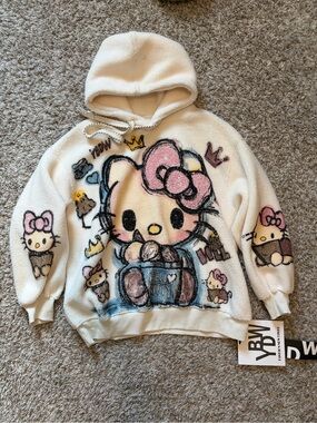 Women’s Large Hello Kitty Cream Plush Hoodie Sweater